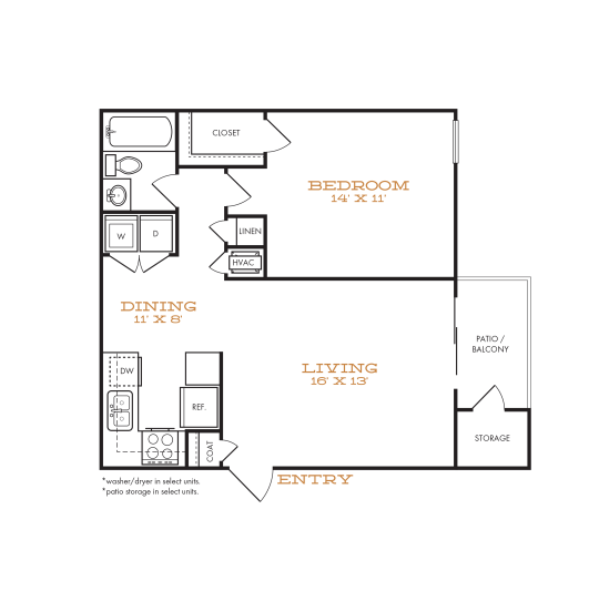 the floor plan for a one bedroom apartment at 8500 Harwood
